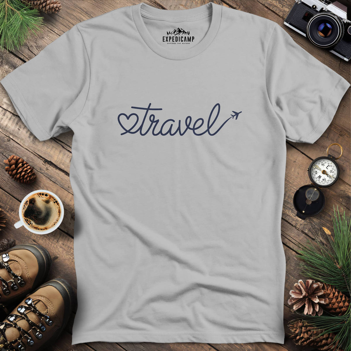 Love to Travel T-Shirt – Ice Grey – Outdoor apparel for travel, hiking, camping, and nature lovers – ExpediCamp