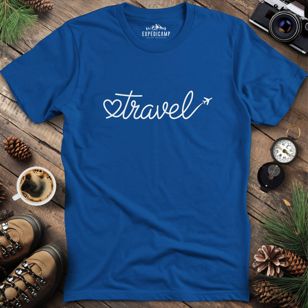 Love to Travel T-Shirt – Royal – Outdoor apparel for travel, hiking, camping, and nature lovers – ExpediCamp