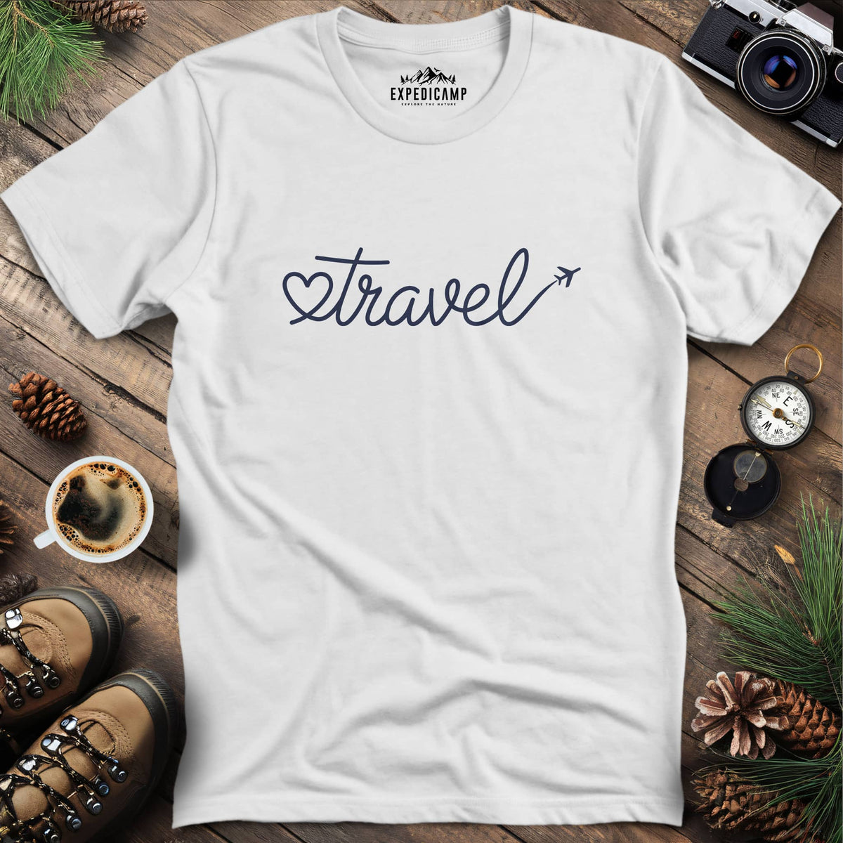 Love to Travel T-Shirt – White – Outdoor apparel for travel, hiking, camping, and nature lovers – ExpediCamp