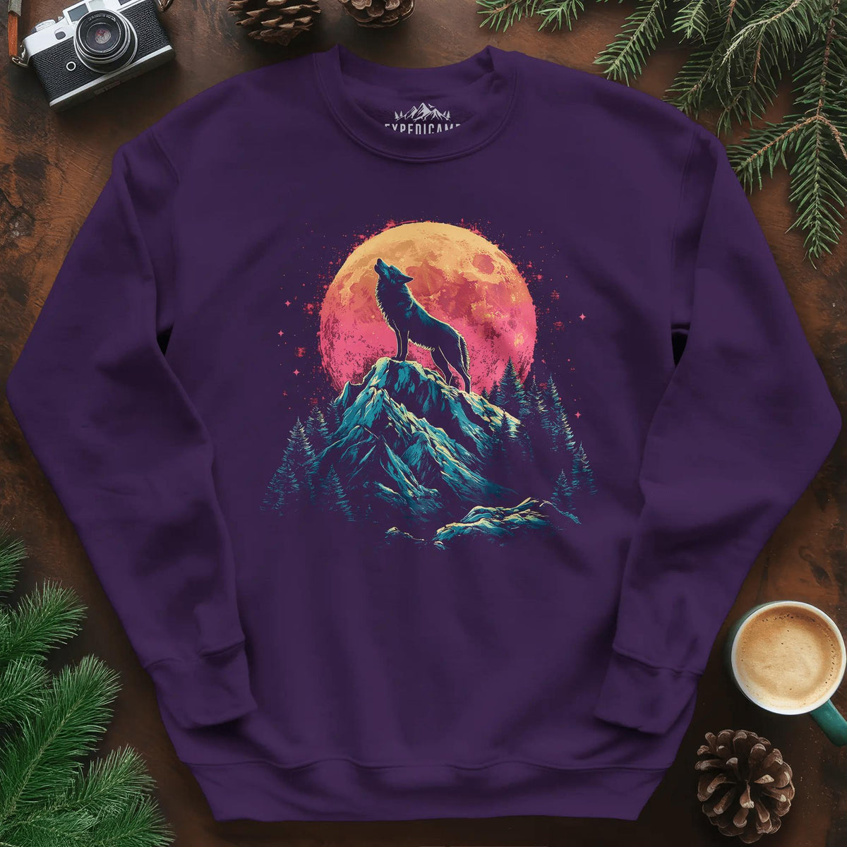 Lunar Howl Wolf Sweatshirt – Purple – Outdoor apparel for travel, hiking, camping, and nature lovers – ExpediCamp