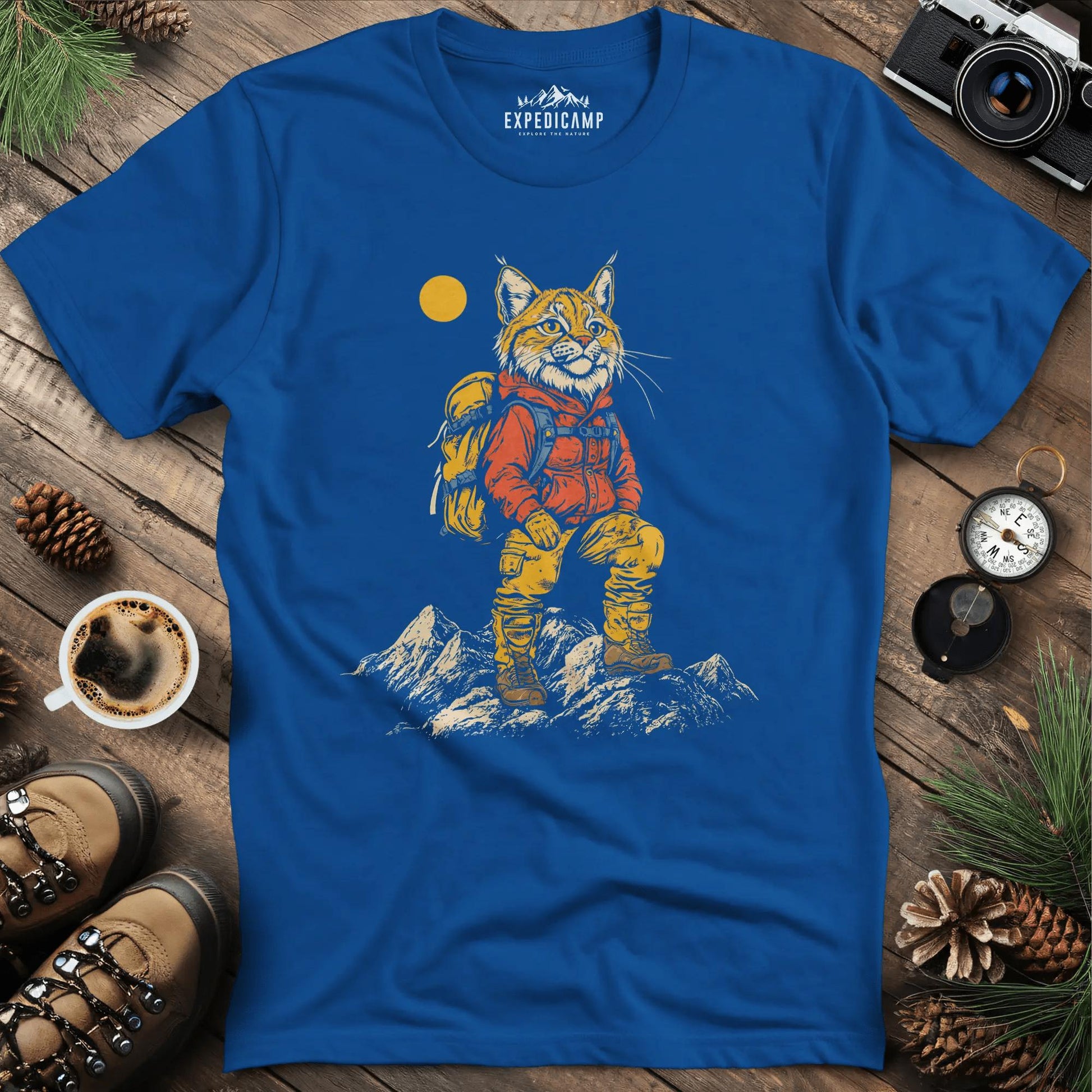 Lynx Hiker T-Shirt – Fierce and Free – Royal – Outdoor apparel for travel, hiking, camping, and nature lovers – ExpediCamp