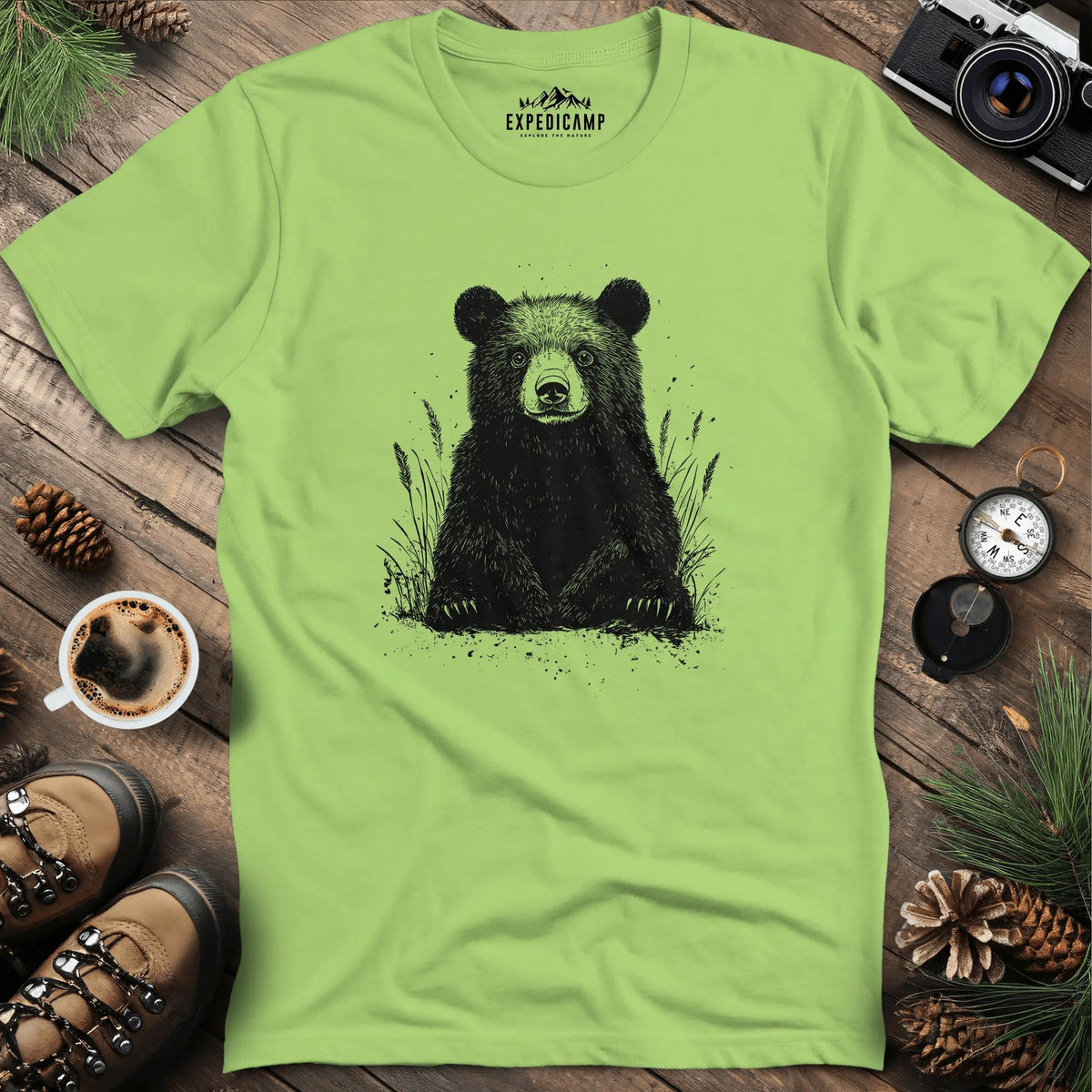 Majestic Bear in Nature T-Shirt – Kiwi – Outdoor apparel for travel, hiking, camping, and nature lovers – ExpediCamp