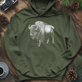 Majestic Bison Hoodie – Military Green – Outdoor apparel for travel, hiking, camping, and nature lovers – ExpediCamp