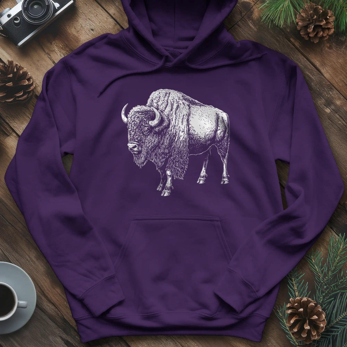 Majestic Bison Hoodie – Purple – Outdoor apparel for travel, hiking, camping, and nature lovers – ExpediCamp