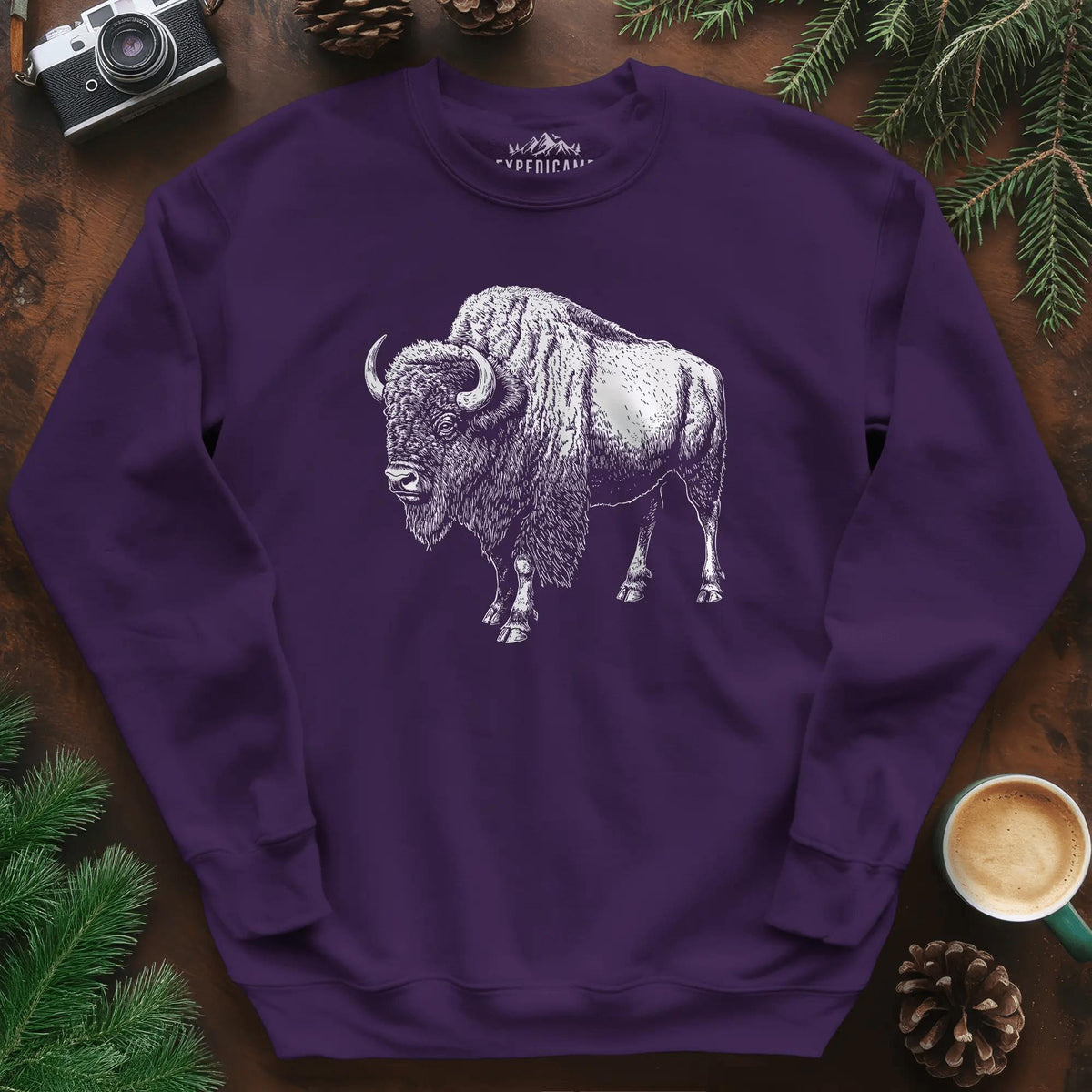 Majestic Bison Sweatshirt – Purple – Outdoor apparel for travel, hiking, camping, and nature lovers – ExpediCamp