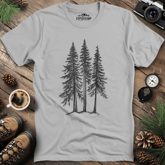 Majestic Forest T-Shirt – Ice Grey – Outdoor apparel for travel, hiking, camping, and nature lovers – ExpediCamp