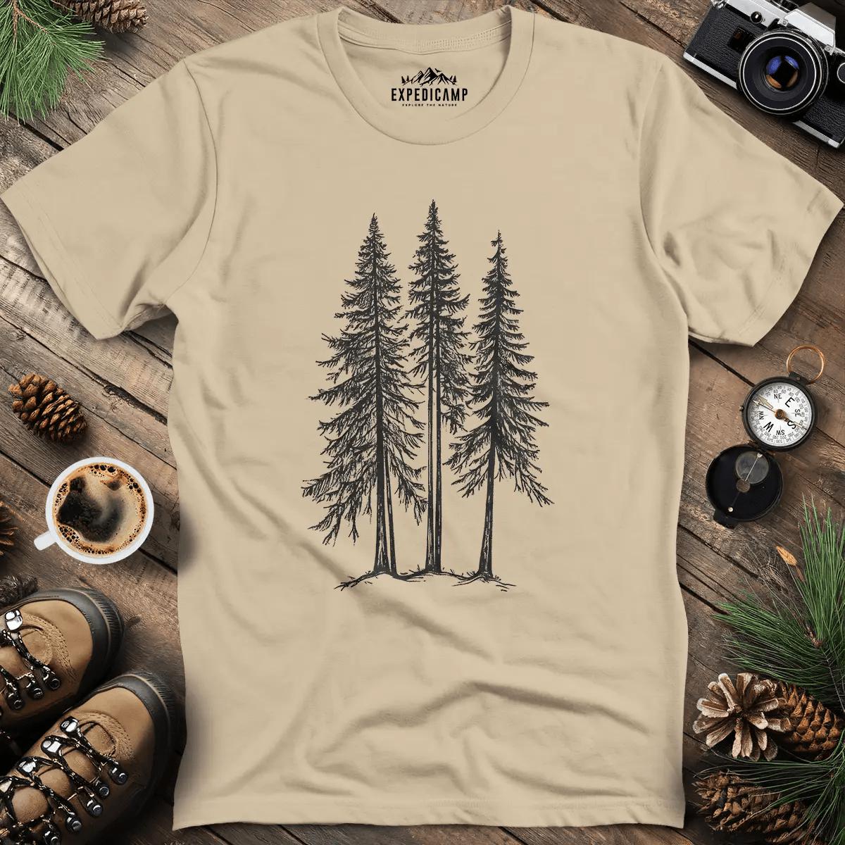 Majestic Forest T-Shirt – Sand – Outdoor apparel for travel, hiking, camping, and nature lovers – ExpediCamp