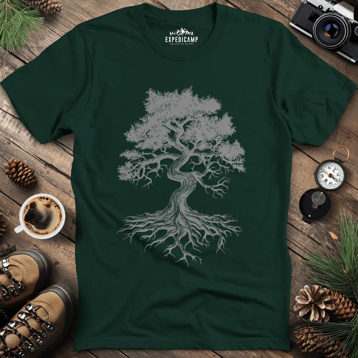 Majestic Oak Tree T-Shirt – Forest Green – Outdoor apparel for travel, hiking, camping, and nature lovers – ExpediCamp