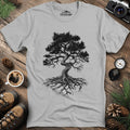 Majestic Oak Tree T-Shirt – Ice Grey – Outdoor apparel for travel, hiking, camping, and nature lovers – ExpediCamp