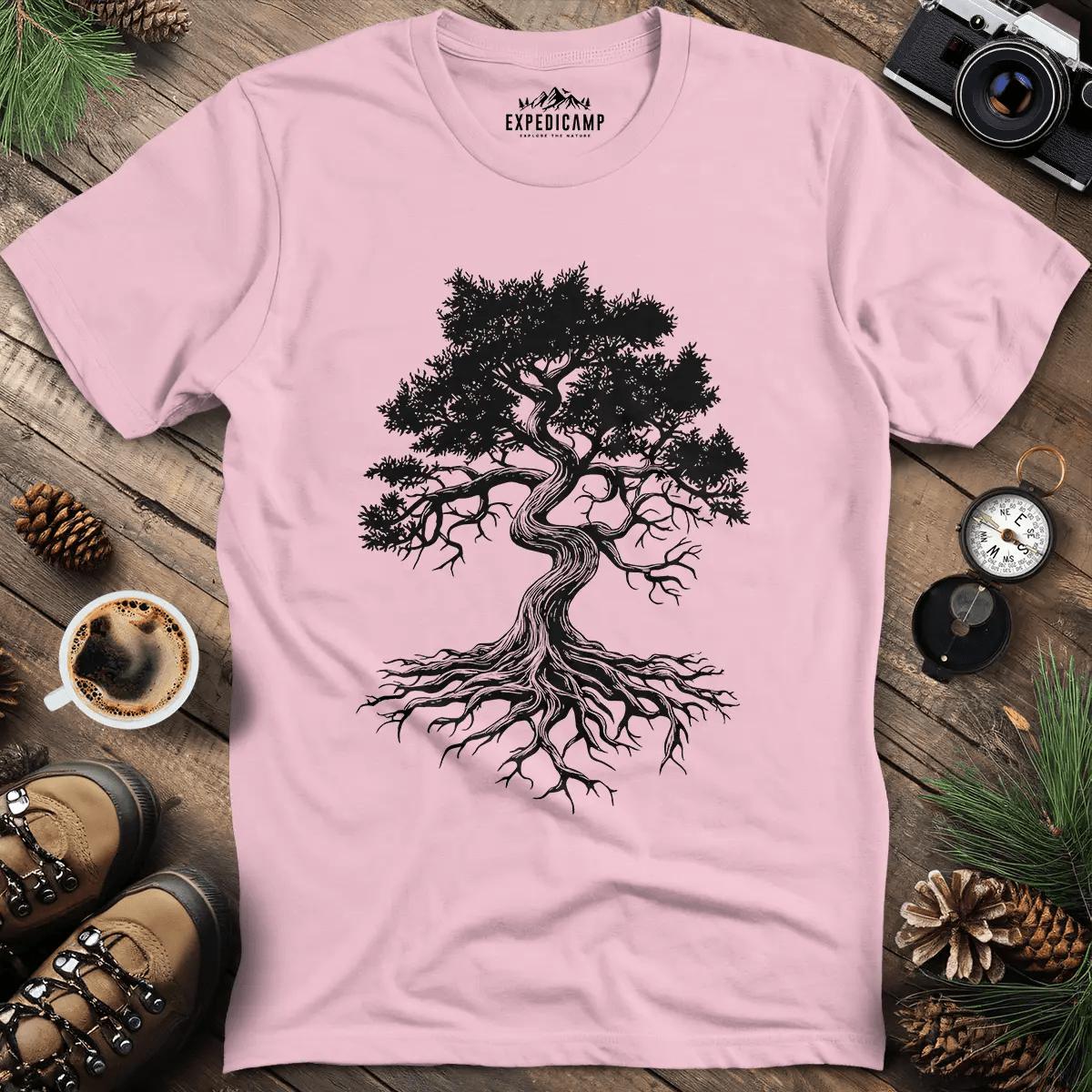 Majestic Oak Tree T-Shirt – Light Pink – Outdoor apparel for travel, hiking, camping, and nature lovers – ExpediCamp