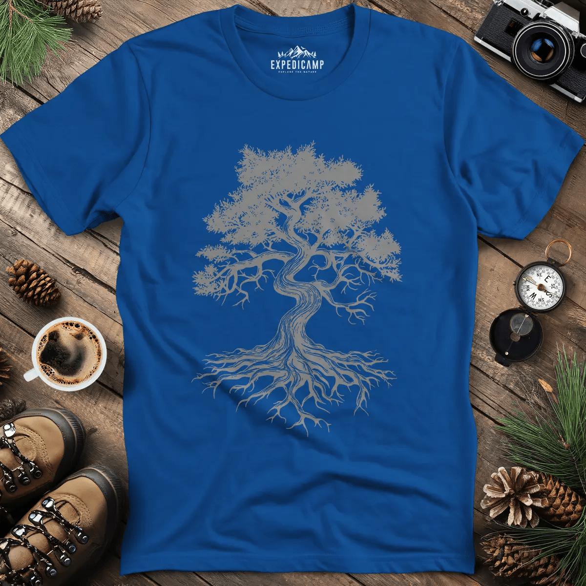 Majestic Oak Tree T-Shirt – Royal – Outdoor apparel for travel, hiking, camping, and nature lovers – ExpediCamp