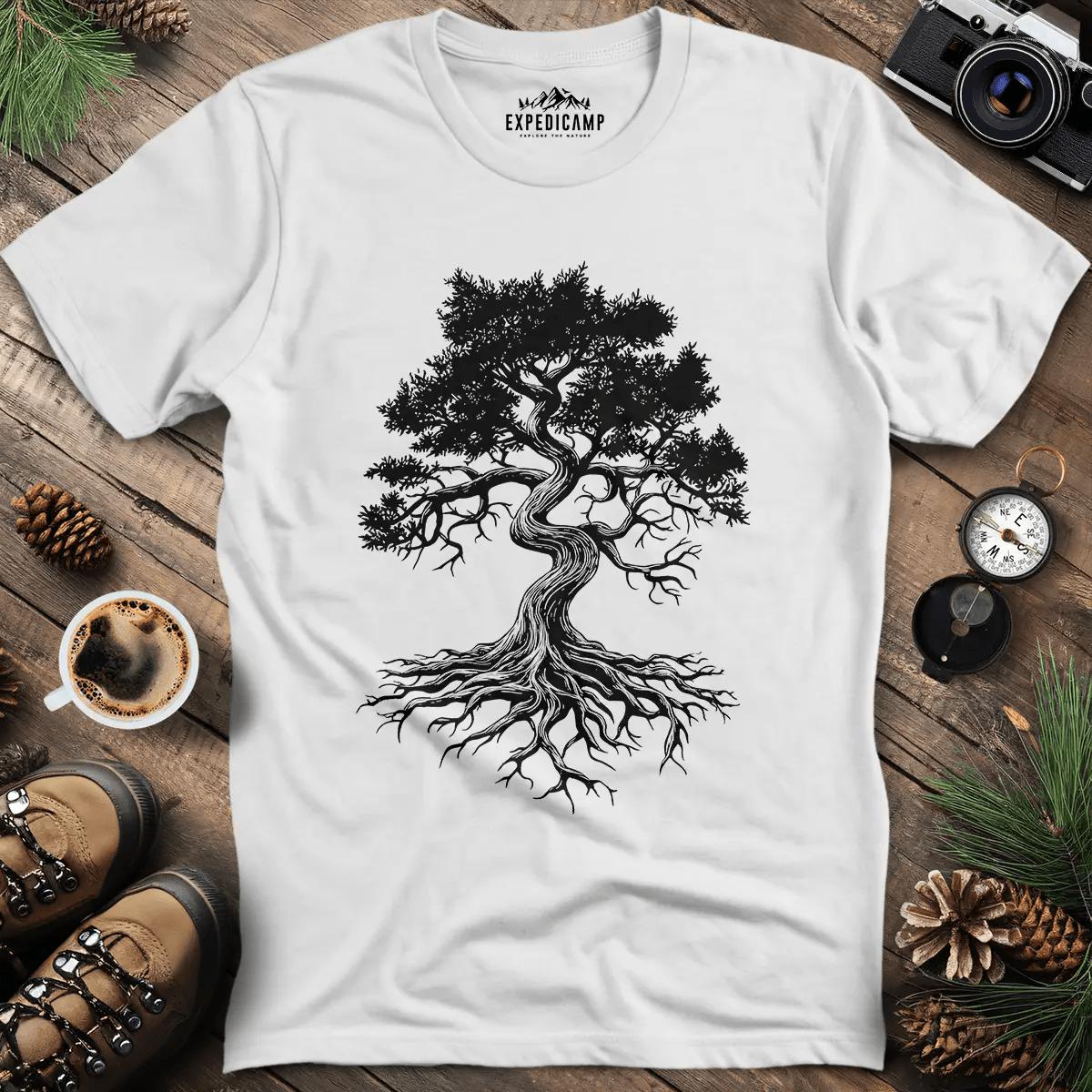 Majestic Oak Tree T-Shirt – White – Outdoor apparel for travel, hiking, camping, and nature lovers – ExpediCamp