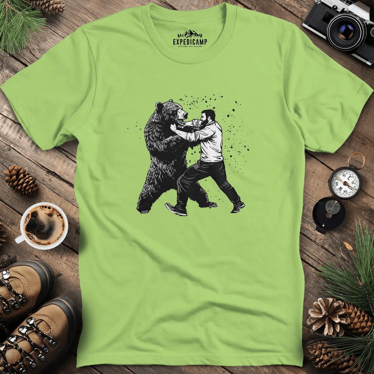 Man vs Bear T-Shirt – Kiwi – Outdoor apparel for travel, hiking, camping, and nature lovers – ExpediCamp