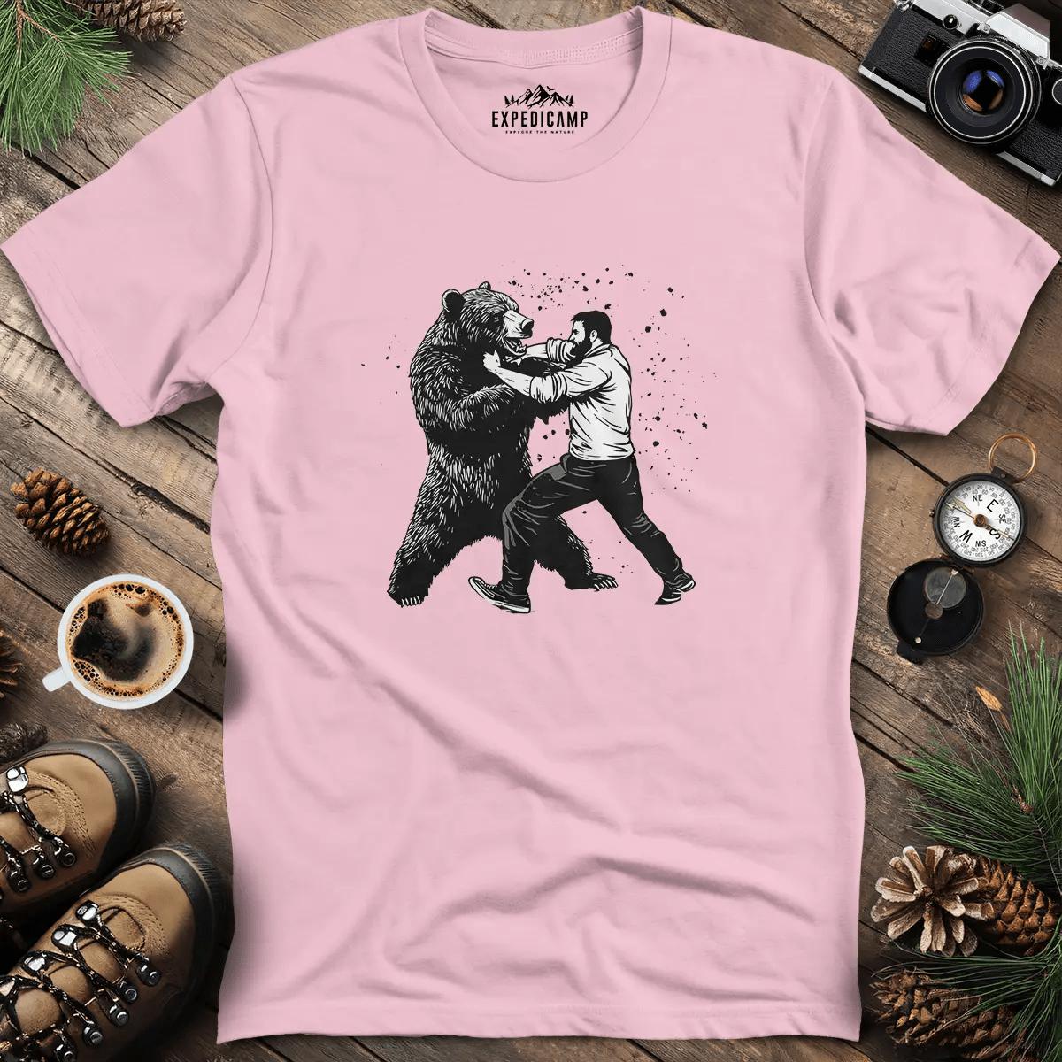 Man vs Bear T-Shirt – Light Pink – Outdoor apparel for travel, hiking, camping, and nature lovers – ExpediCamp