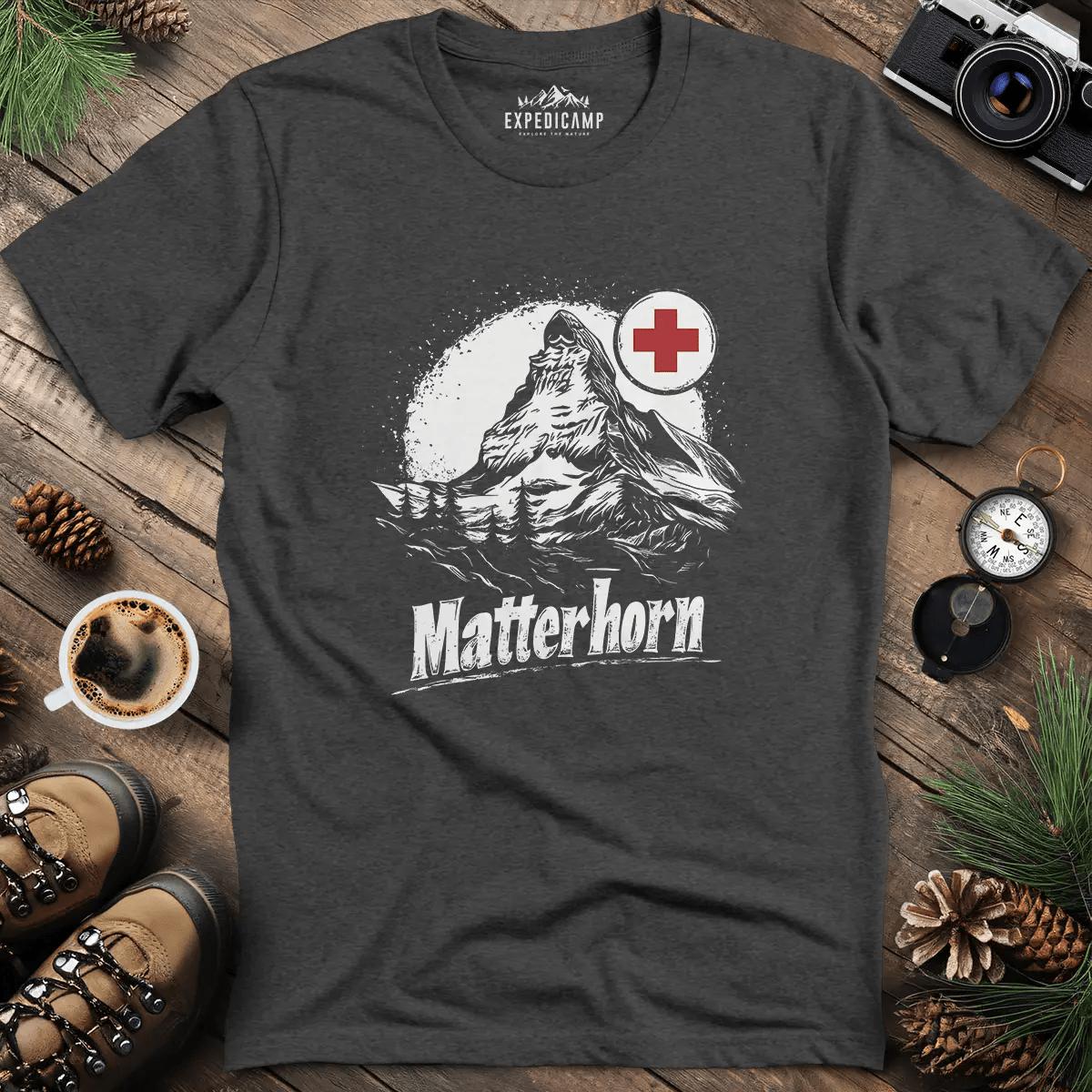 Matterhorn Switzerland Mountain Adventure T-Shirt – Dark Heather – Outdoor apparel for travel, hiking, camping, and nature lovers – ExpediCamp