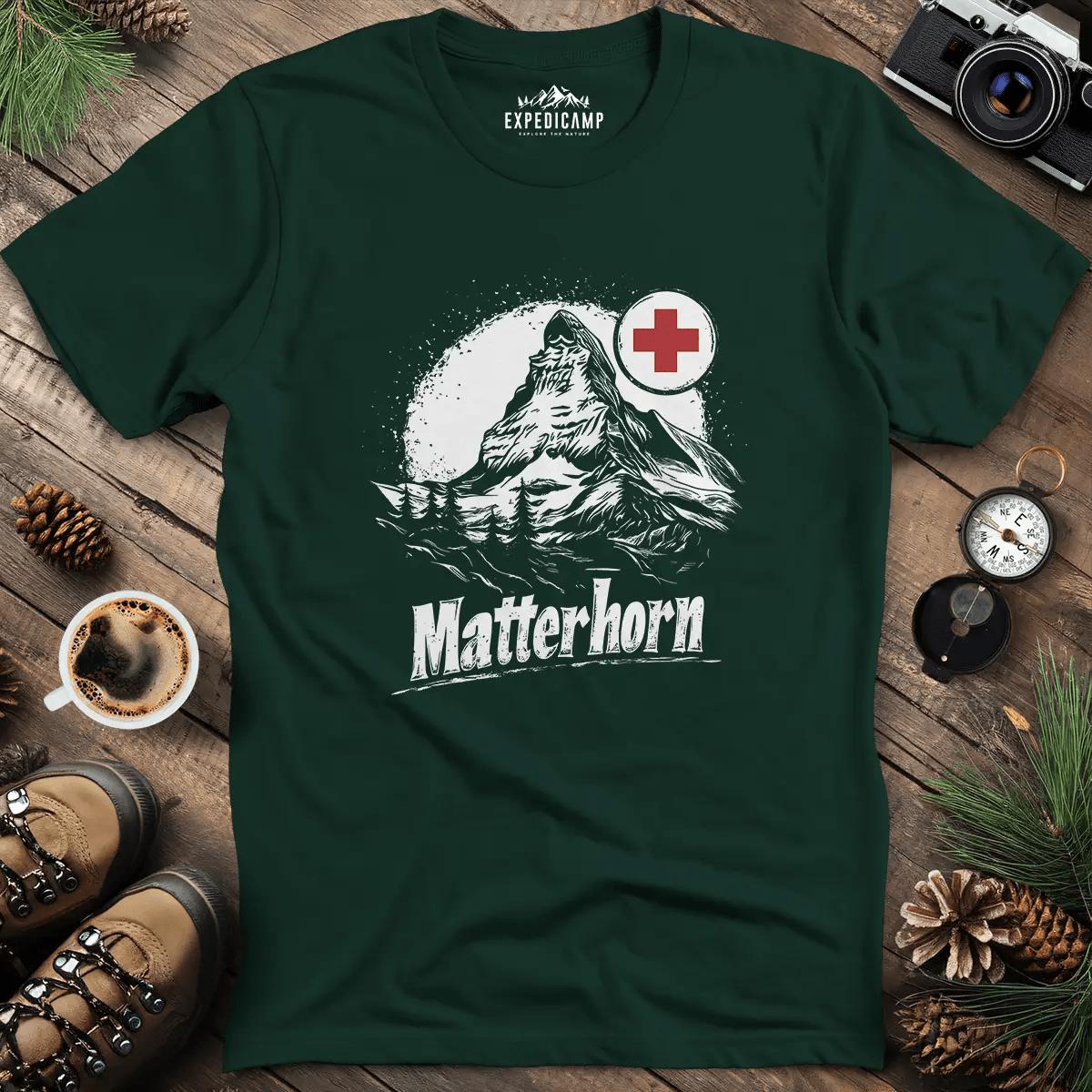 Matterhorn Switzerland Mountain Adventure T-Shirt – Forest Green – Outdoor apparel for travel, hiking, camping, and nature lovers – ExpediCamp