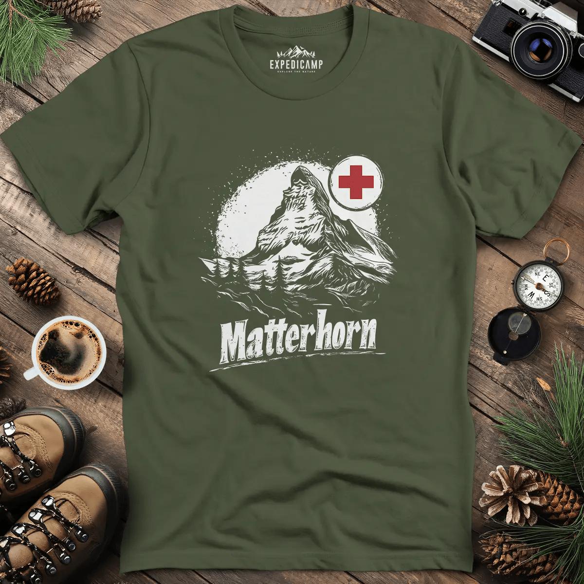 Matterhorn Switzerland Mountain Adventure T-Shirt – Military Green – Outdoor apparel for travel, hiking, camping, and nature lovers – ExpediCamp
