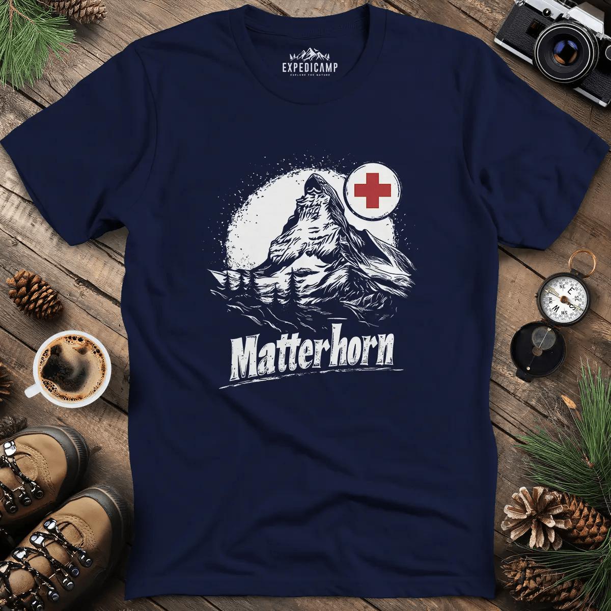 Matterhorn Switzerland Mountain Adventure T-Shirt – Navy – Outdoor apparel for travel, hiking, camping, and nature lovers – ExpediCamp