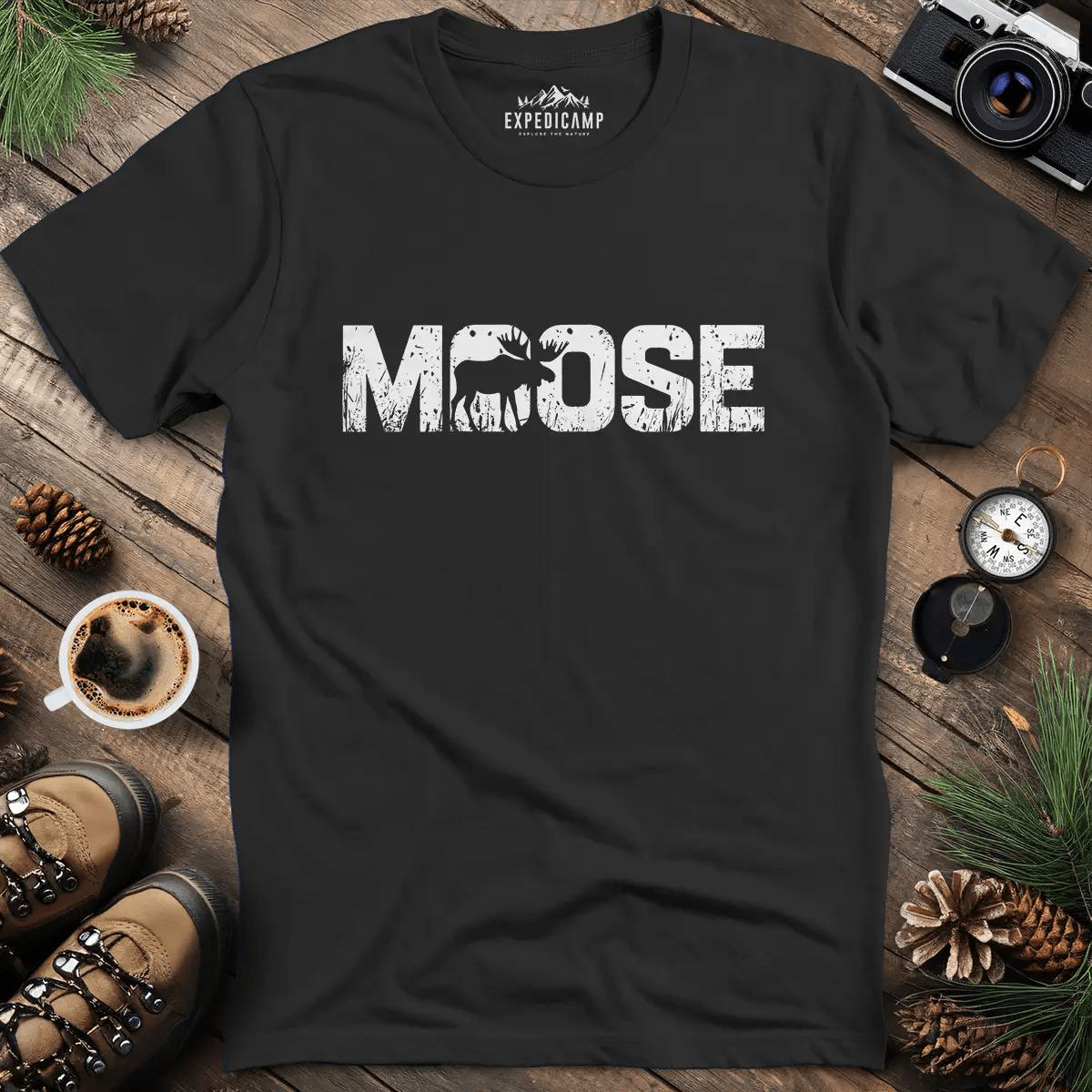 Moose Wilderness T-Shirt – Black – Outdoor apparel for travel, hiking, camping, and nature lovers – ExpediCamp