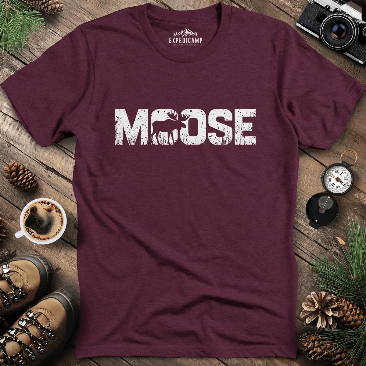 Moose Wilderness T-Shirt – Heather Maroon – Outdoor apparel for travel, hiking, camping, and nature lovers – ExpediCamp