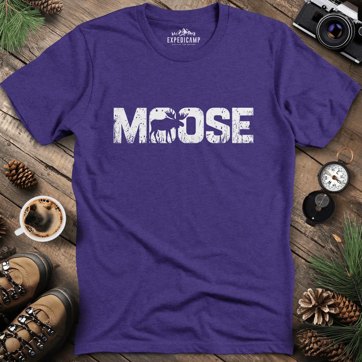 Moose Wilderness T-Shirt – Heather Purple – Outdoor apparel for travel, hiking, camping, and nature lovers – ExpediCamp