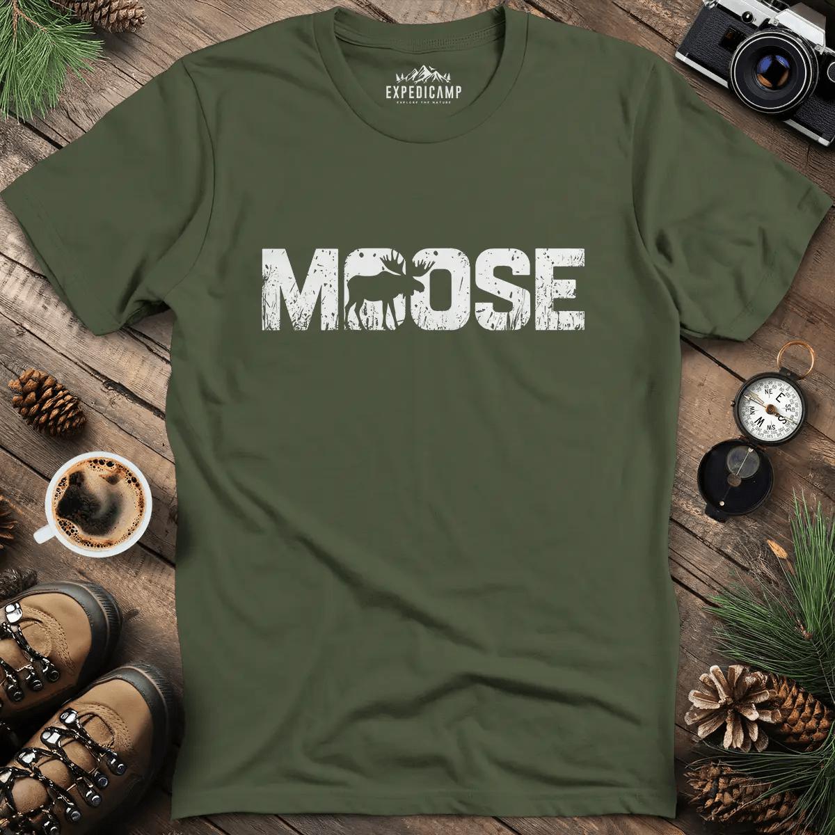 Moose Wilderness T-Shirt – Military Green – Outdoor apparel for travel, hiking, camping, and nature lovers – ExpediCamp