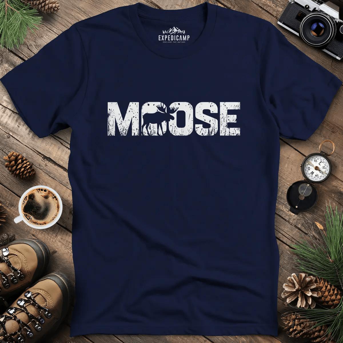 Moose Wilderness T-Shirt – Navy – Outdoor apparel for travel, hiking, camping, and nature lovers – ExpediCamp