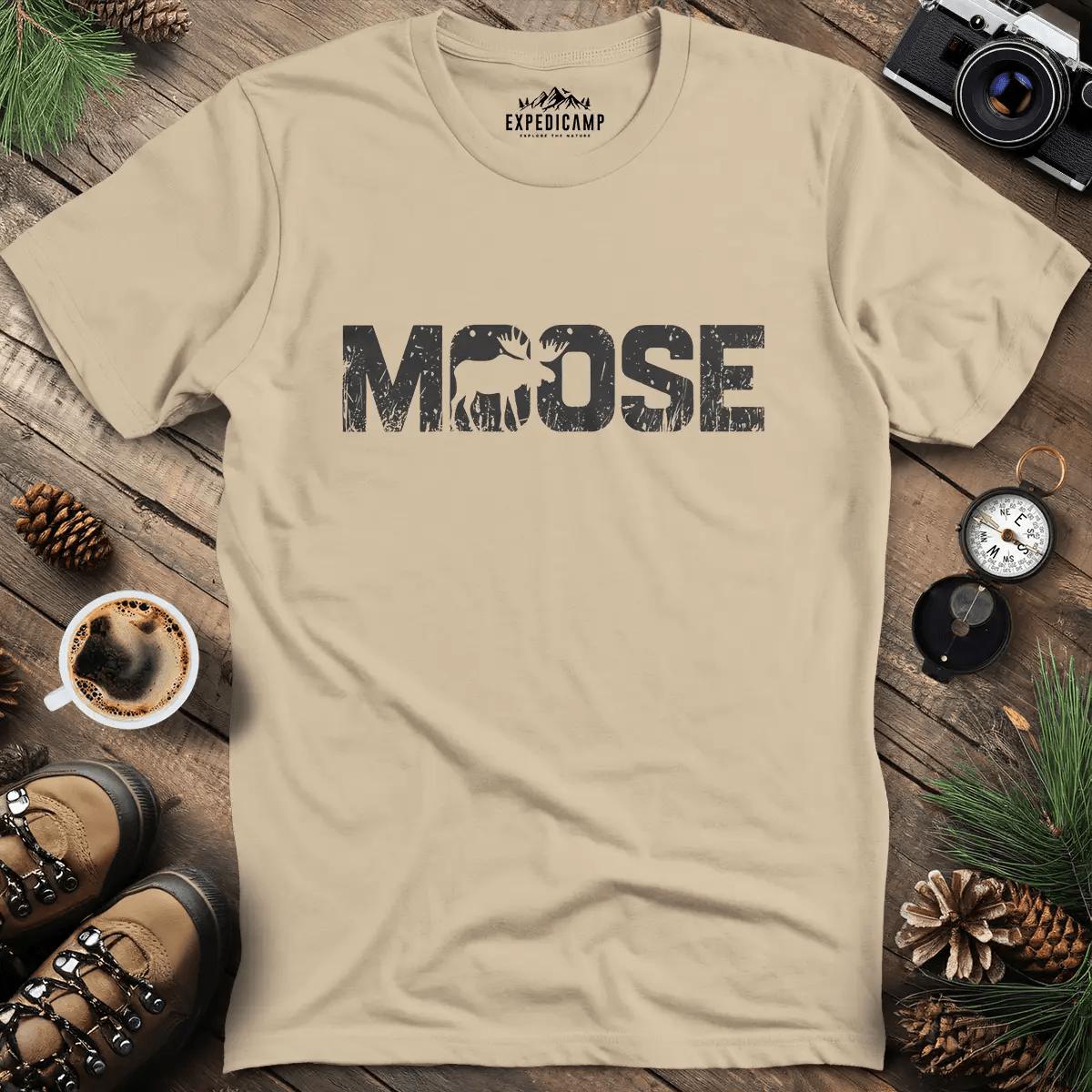 Moose Wilderness T-Shirt – Sand – Outdoor apparel for travel, hiking, camping, and nature lovers – ExpediCamp