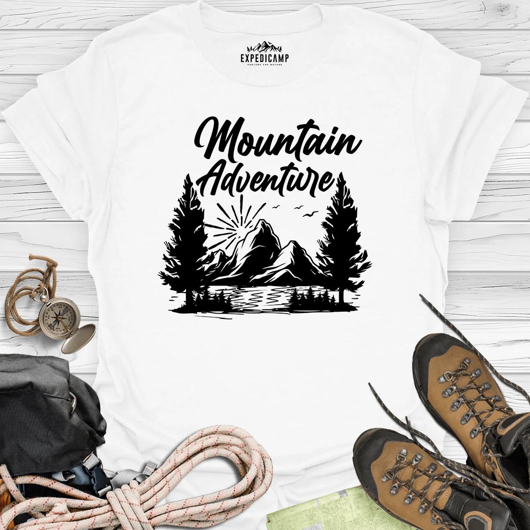 Mountain Adventure T-Shirt – White – Outdoor apparel for travel, hiking, camping, and nature lovers – ExpediCamp