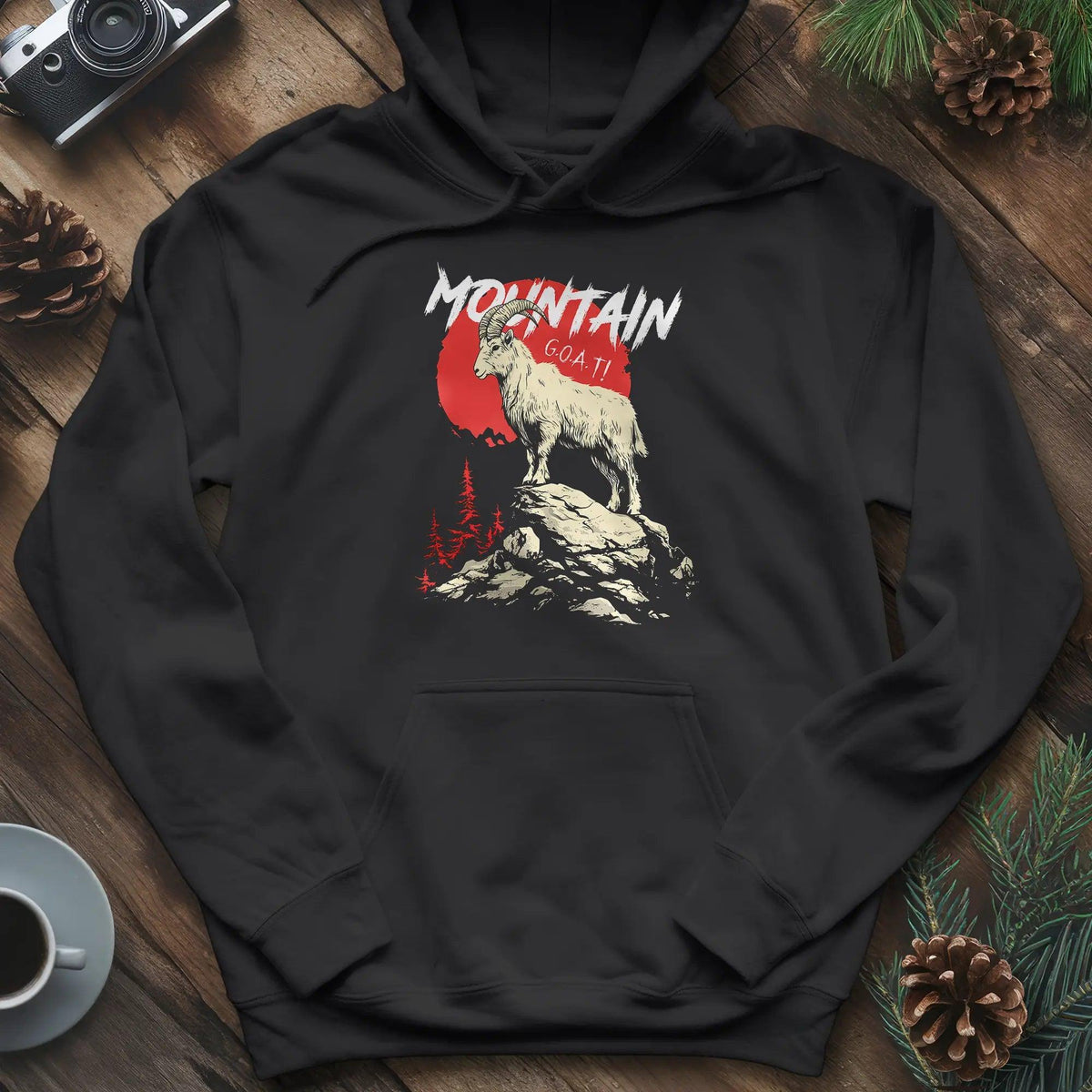 Mountain G.O.A.T. Hoodie – Black – Outdoor apparel for travel, hiking, camping, and nature lovers – ExpediCamp