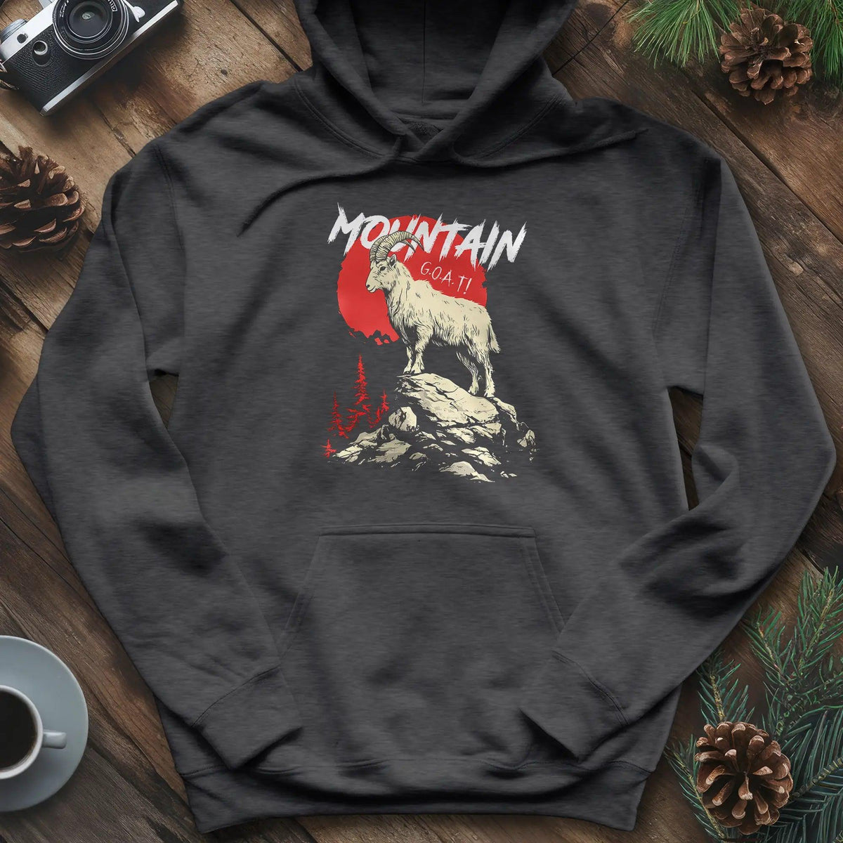 Mountain G.O.A.T. Hoodie – Dark Heather – Outdoor apparel for travel, hiking, camping, and nature lovers – ExpediCamp