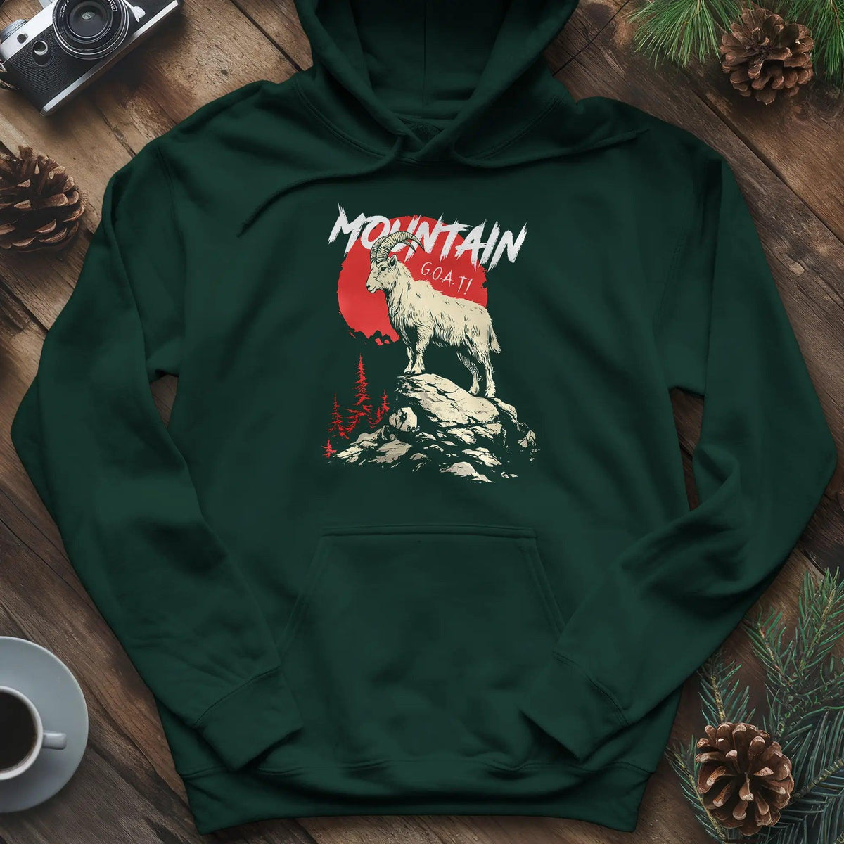 Mountain G.O.A.T. Hoodie – Forest Green – Outdoor apparel for travel, hiking, camping, and nature lovers – ExpediCamp
