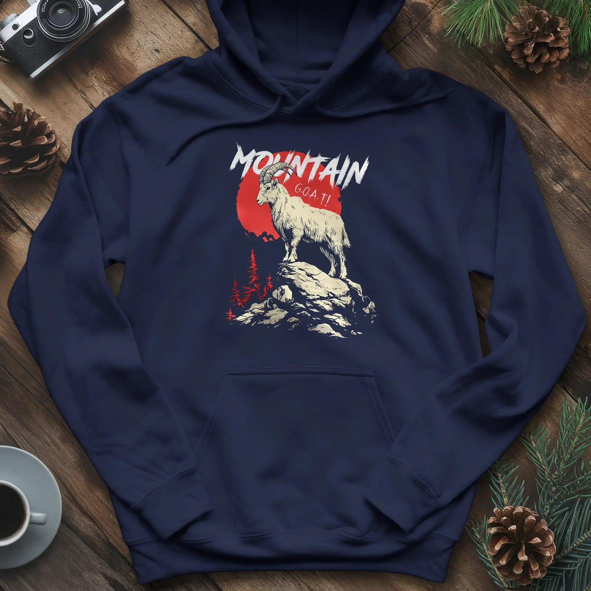 Mountain G.O.A.T. Hoodie – Navy – Outdoor apparel for travel, hiking, camping, and nature lovers – ExpediCamp