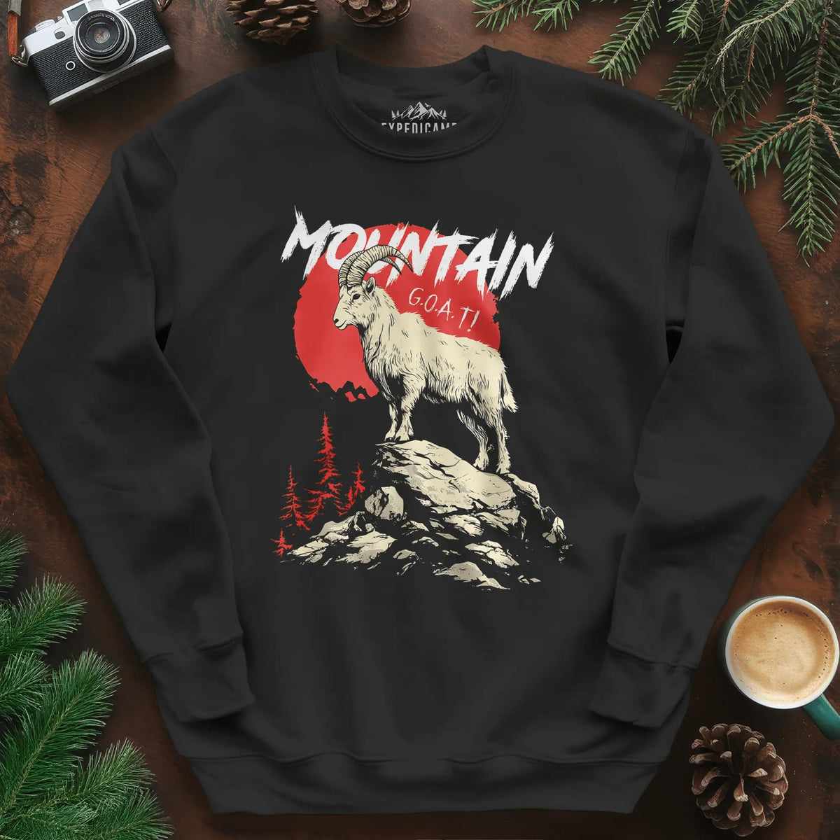 Mountain G.O.A.T. Sweatshirt – Black – Outdoor apparel for travel, hiking, camping, and nature lovers – ExpediCamp