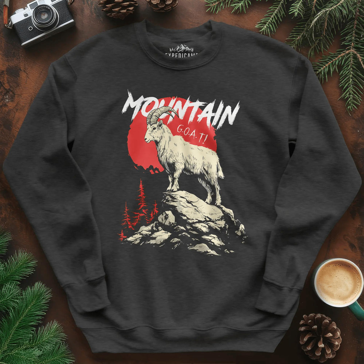Mountain G.O.A.T. Sweatshirt – Dark Heather – Outdoor apparel for travel, hiking, camping, and nature lovers – ExpediCamp