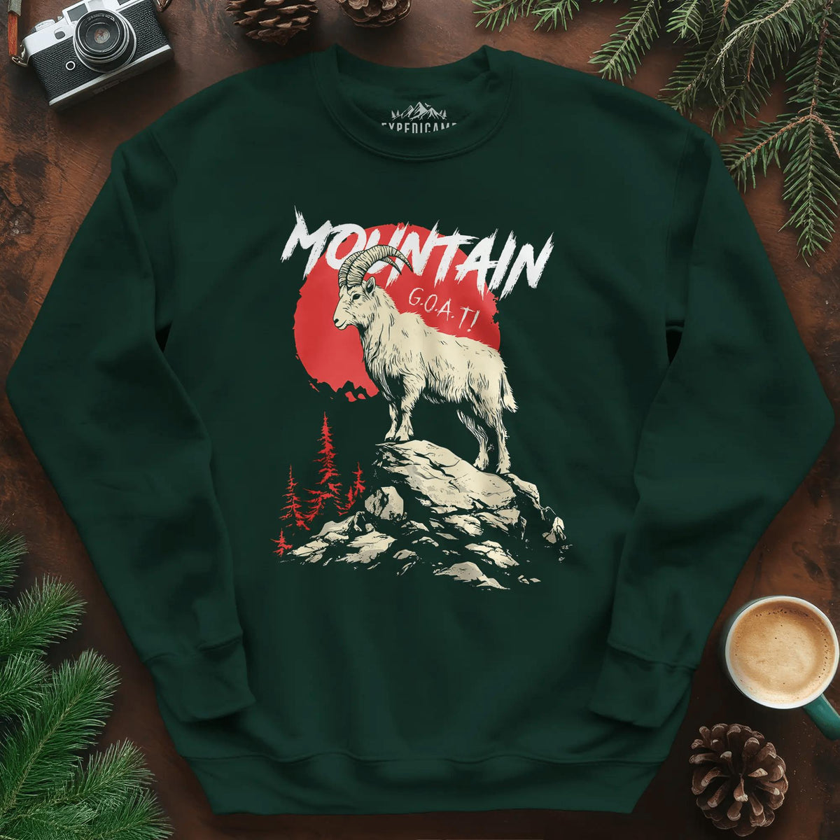 Mountain G.O.A.T. Sweatshirt – Forest Green – Outdoor apparel for travel, hiking, camping, and nature lovers – ExpediCamp