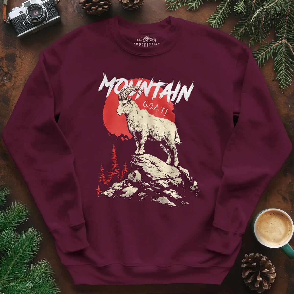 Mountain G.O.A.T. Sweatshirt – Maroon – Outdoor apparel for travel, hiking, camping, and nature lovers – ExpediCamp