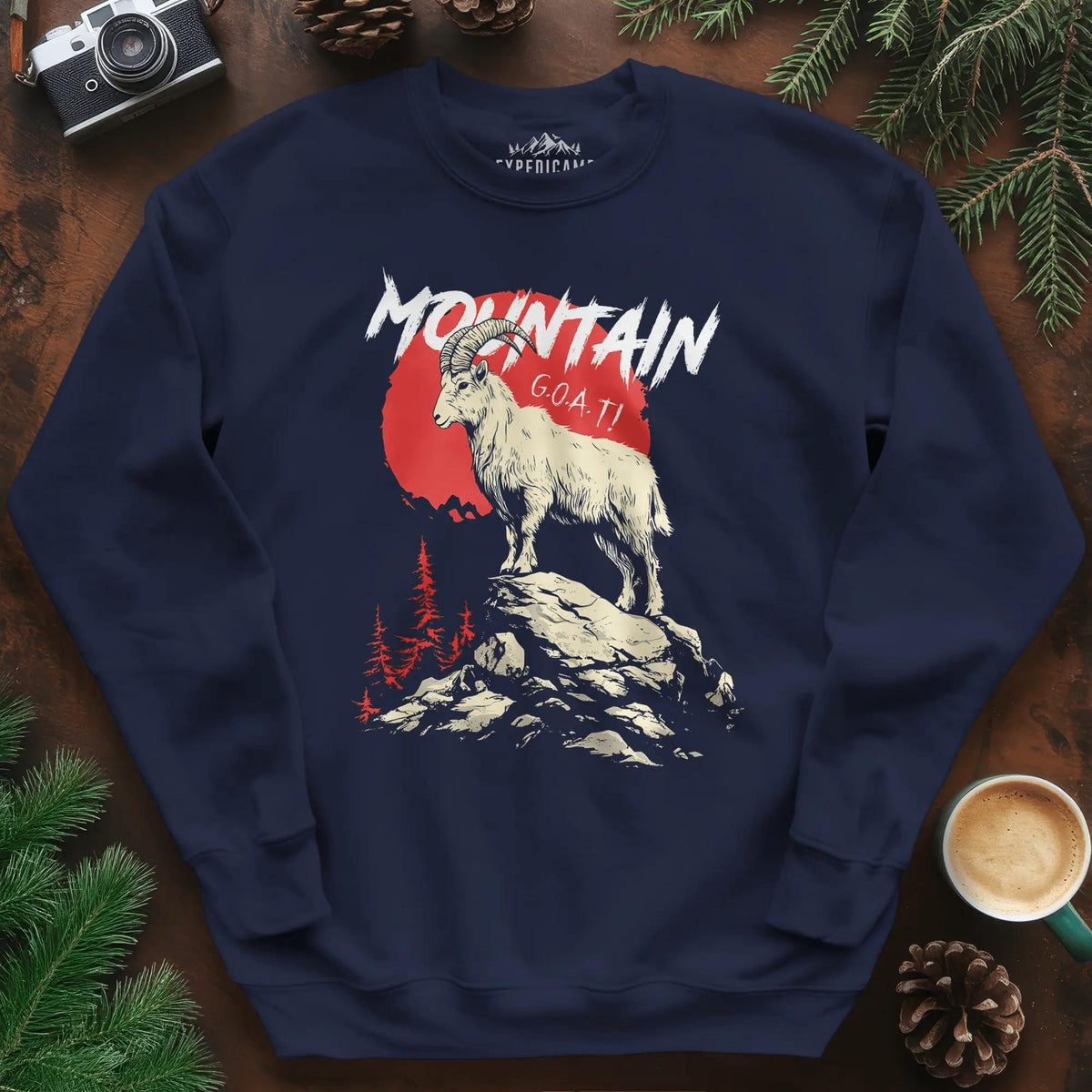 Mountain G.O.A.T. Sweatshirt – Navy – Outdoor apparel for travel, hiking, camping, and nature lovers – ExpediCamp