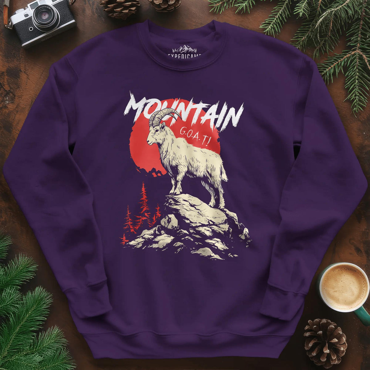 Mountain G.O.A.T. Sweatshirt – Purple – Outdoor apparel for travel, hiking, camping, and nature lovers – ExpediCamp