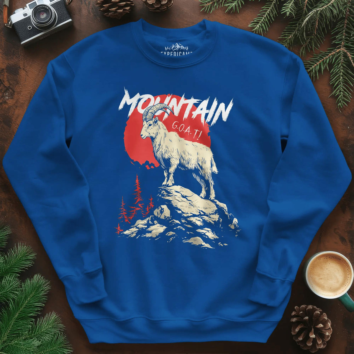 Mountain G.O.A.T. Sweatshirt – Royal – Outdoor apparel for travel, hiking, camping, and nature lovers – ExpediCamp