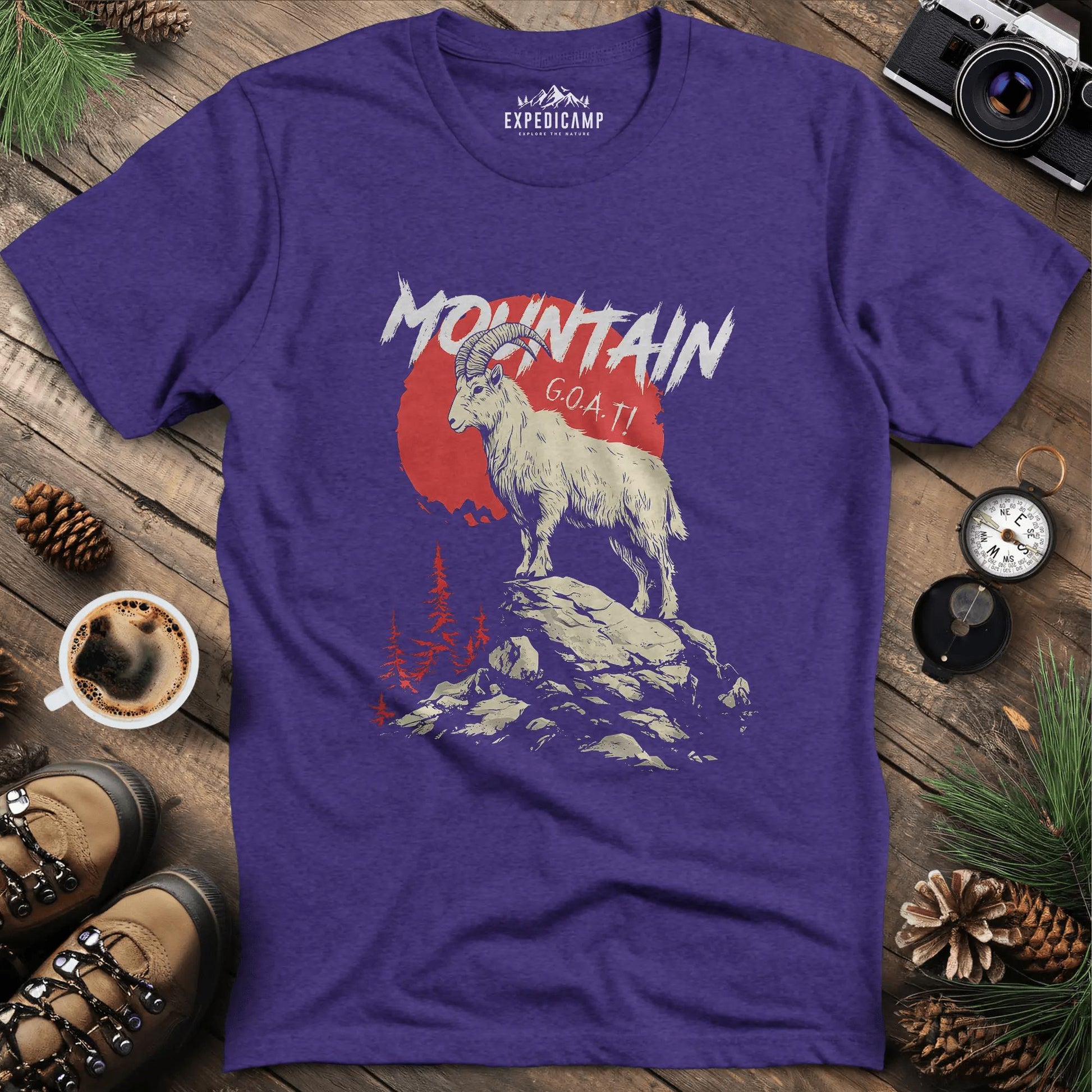 Mountain G.O.A.T. T-Shirt – Heather Purple – Outdoor apparel for travel, hiking, camping, and nature lovers – ExpediCamp