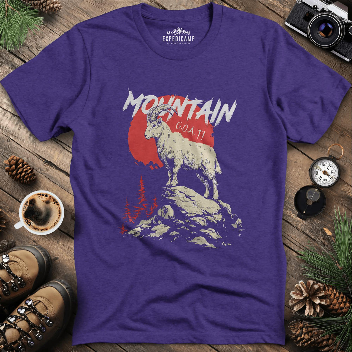 Mountain G.O.A.T. T-Shirt – Heather Purple – Outdoor apparel for travel, hiking, camping, and nature lovers – ExpediCamp