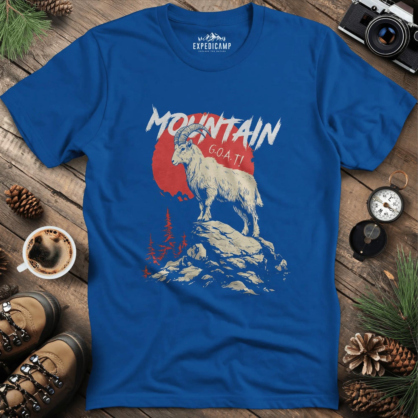 Mountain G.O.A.T. T-Shirt – Royal – Outdoor apparel for travel, hiking, camping, and nature lovers – ExpediCamp