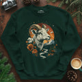 Mountain Goat Majesty Sweatshirt – Forest Green – Outdoor apparel for travel, hiking, camping, and nature lovers – ExpediCamp