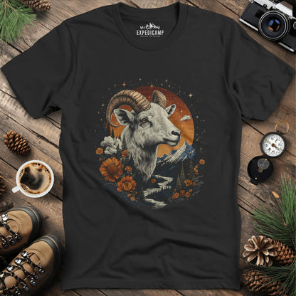 Mountain Goat Majesty T-Shirt – Black – Outdoor apparel for travel, hiking, camping, and nature lovers – ExpediCamp