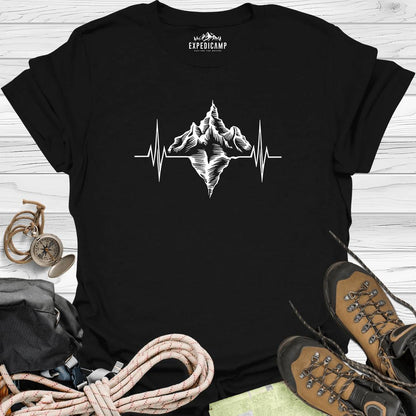 Mountain Heartbeat T-Shirt – Black – Outdoor apparel for travel, hiking, camping, and nature lovers – ExpediCamp