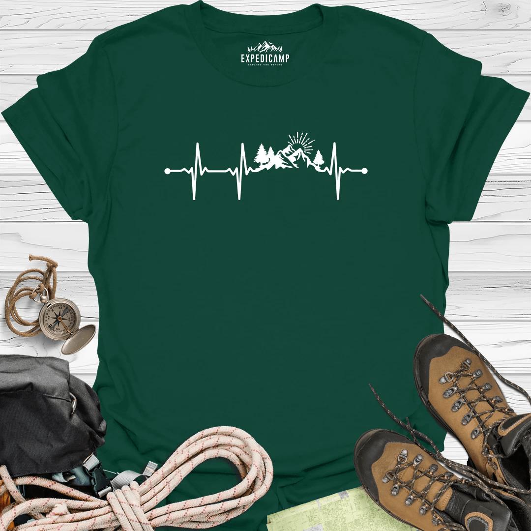 Mountain Heartbeat T-Shirt – Forest Green – Outdoor apparel for travel, hiking, camping, and nature lovers – ExpediCamp