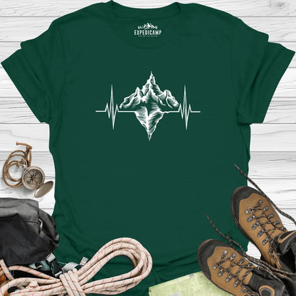Mountain Heartbeat T-Shirt – Forest Green – Outdoor apparel for travel, hiking, camping, and nature lovers – ExpediCamp