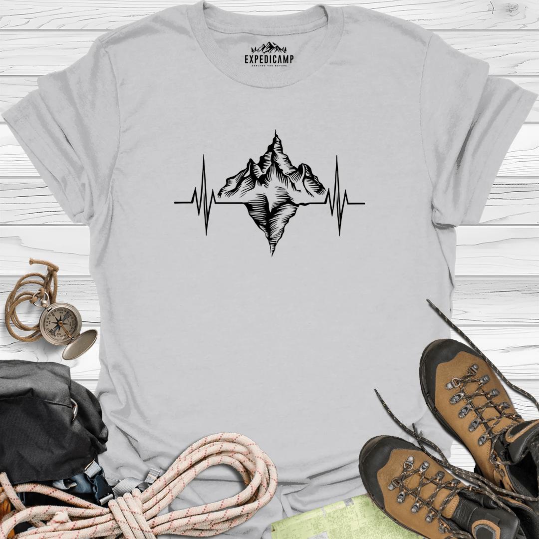 Mountain Heartbeat T-Shirt – Ice Grey – Outdoor apparel for travel, hiking, camping, and nature lovers – ExpediCamp