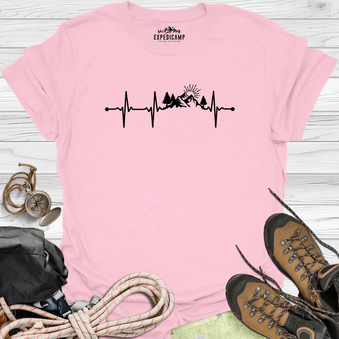 Mountain Heartbeat T-Shirt – Light Pink – Outdoor apparel for travel, hiking, camping, and nature lovers – ExpediCamp